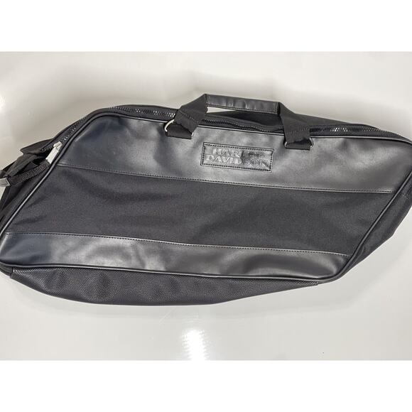 Harley Davidson Black Leather/Canvas Motorcycle Zipper Travel Duffle Biker Bag - Picture 3 of 13